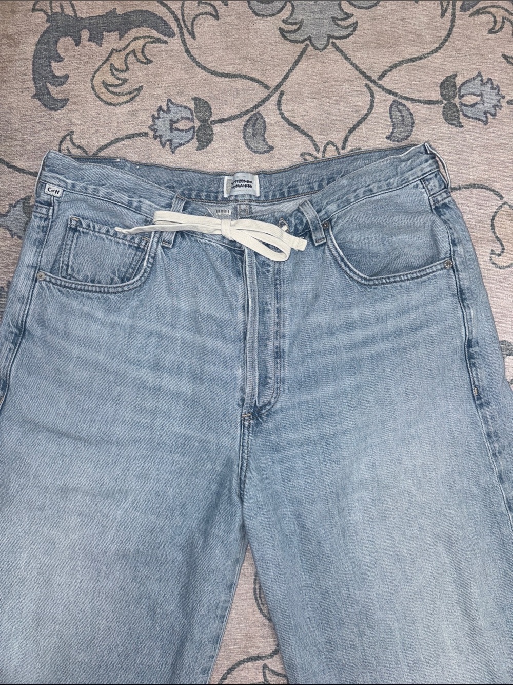 Citizens Of Humanity Brynn Drawstring Trouser Wide-leg Cropped Jeans Blue Lace - Picture 3 of 13